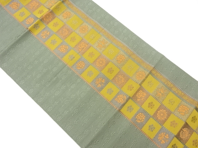 JAPANESE NAGOYA OBI / CHIKUZEN HAKATA / WOVEN BIRDS & CHECKERED